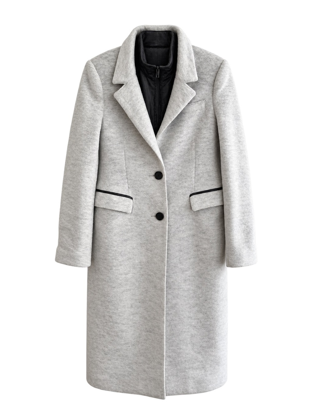 Lamarque Light Gray Wool-Blend Trench Coat with Black Inner Vest